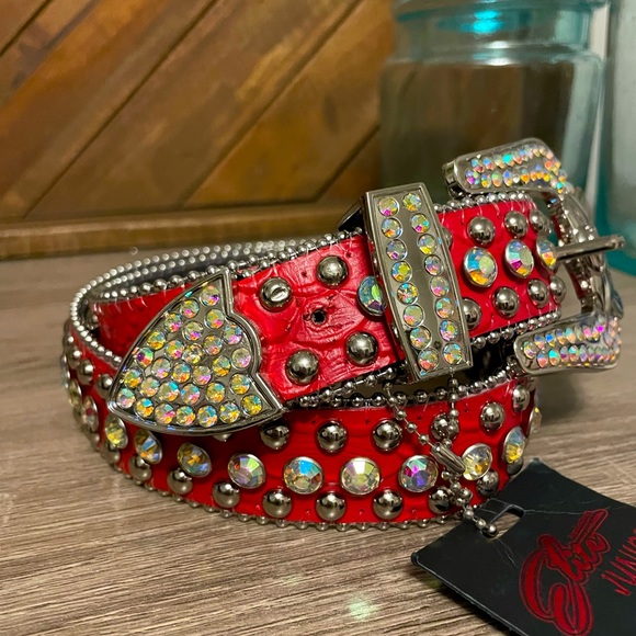 Elite Junior Red Rhinestone Belt XL Plus - Picture 2 of 8